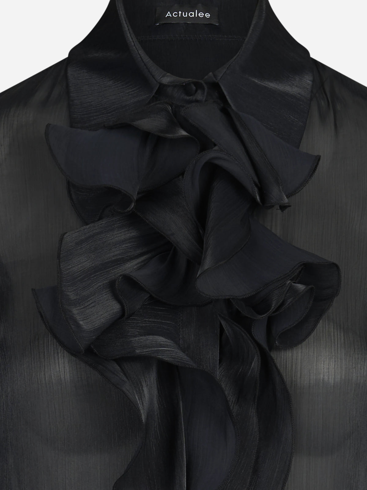 Camicia con volant frontale nera - dettaglio del prodotto