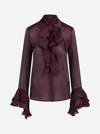 Camicia con volant frontale bordeaux - vista frontale
