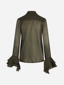 Camicia con volant frontale verde kaki - vista posteriore