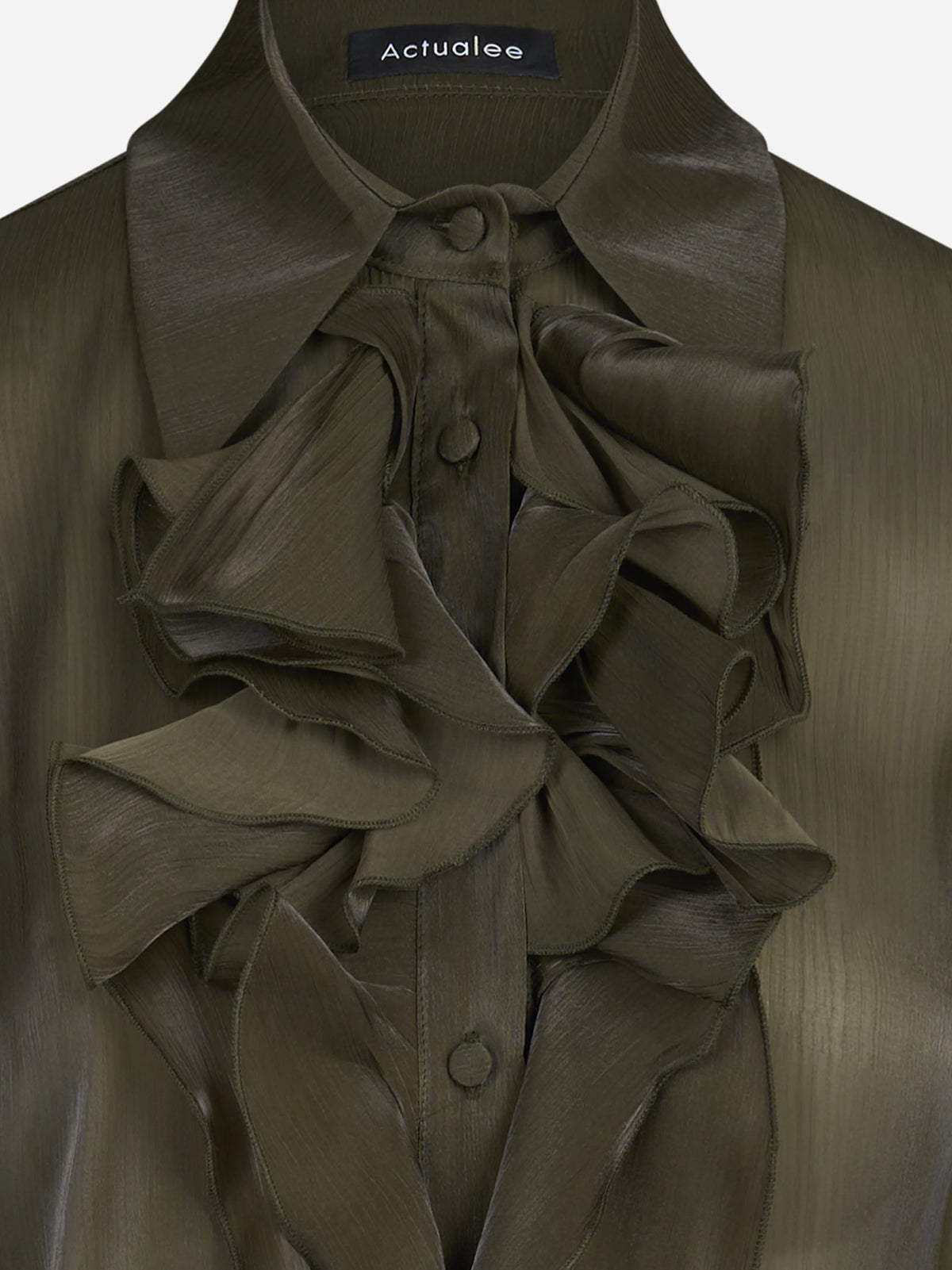 Camicia con volant frontale verde kaki - dettaglio del prodotto