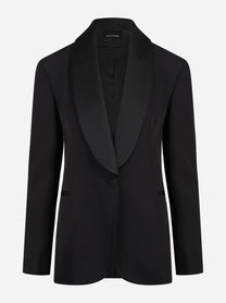 Blazer con revers sciallato nero - vista frontale
