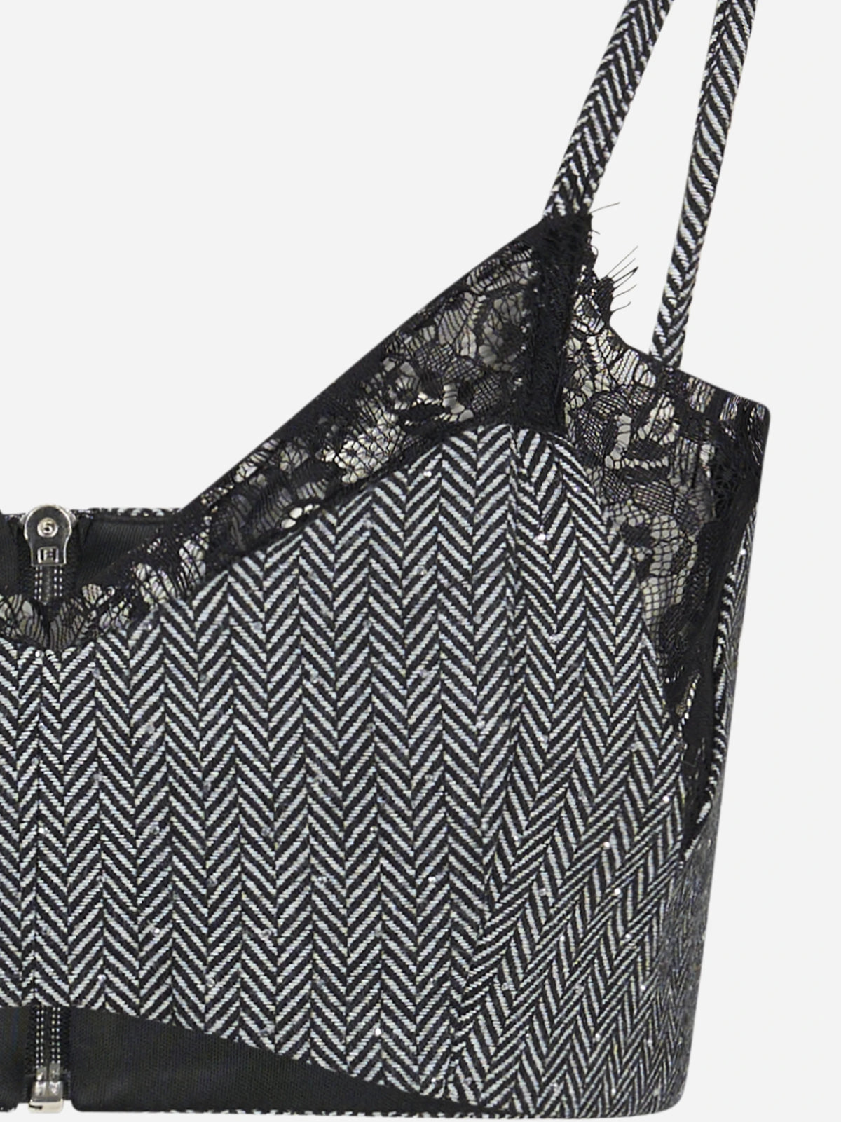 Top corto spigato con pizzo nero ACTUALEE - dettaglio
