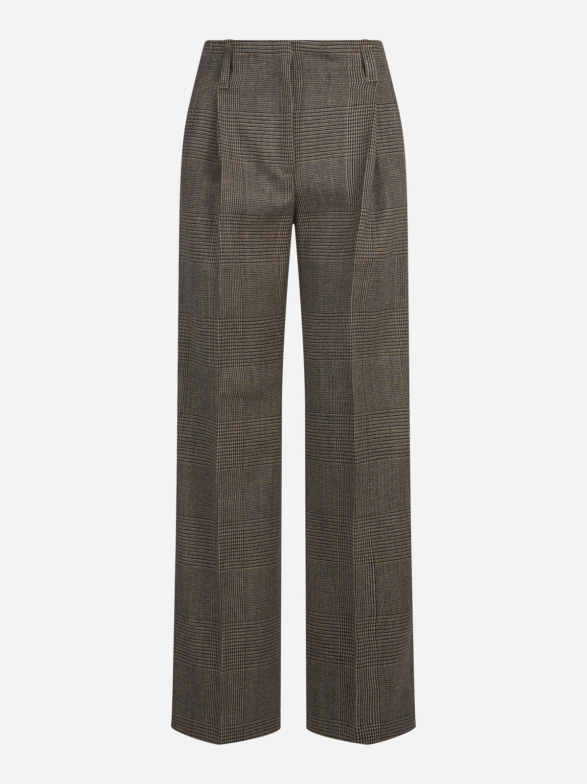 Pantaloni Pervinca check in misto lana marroni - vista frontale