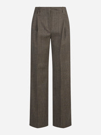 Pantaloni Pervinca check in misto lana marroni - vista frontale