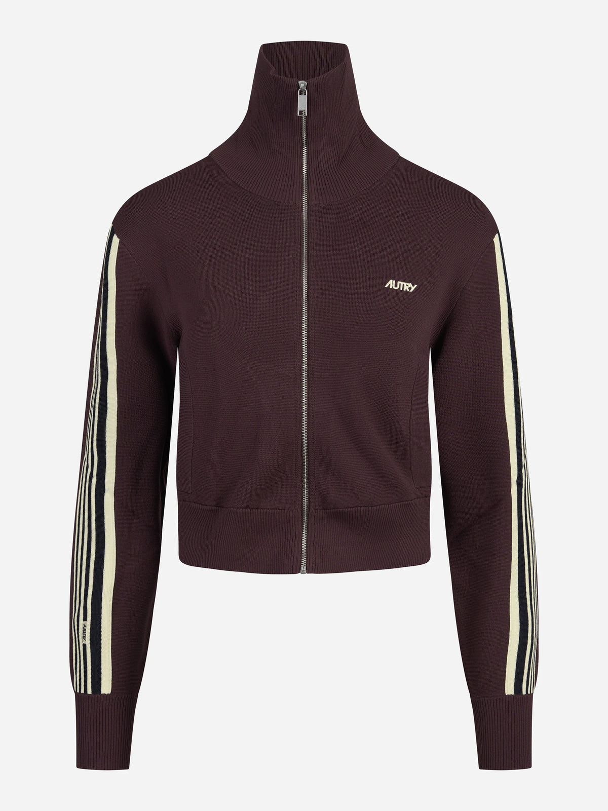 Giacca in maglia con zip bordeaux - vista frontale
