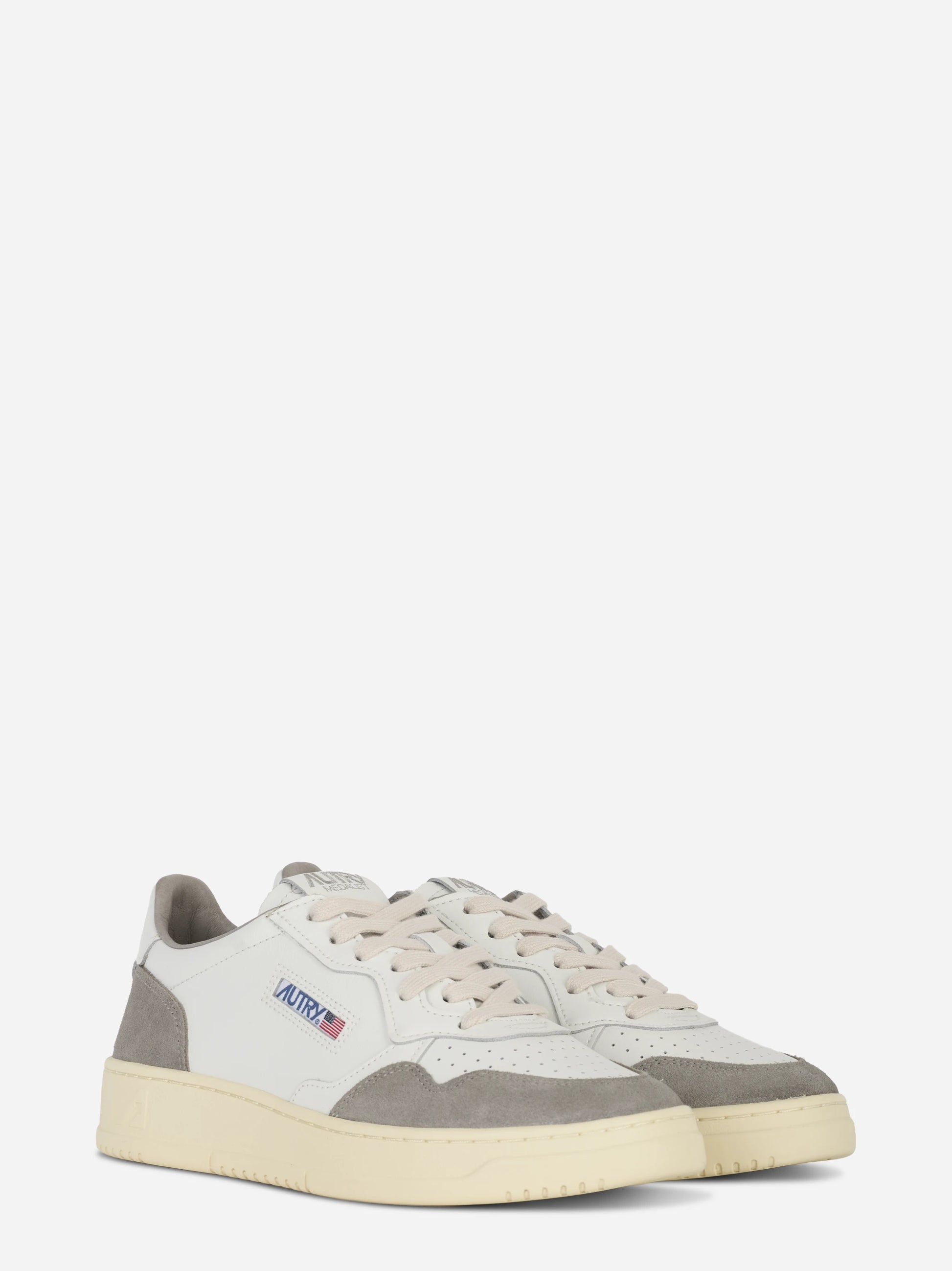 Sneakers Medalist Low In Pelle Bianca E Suede Grigio