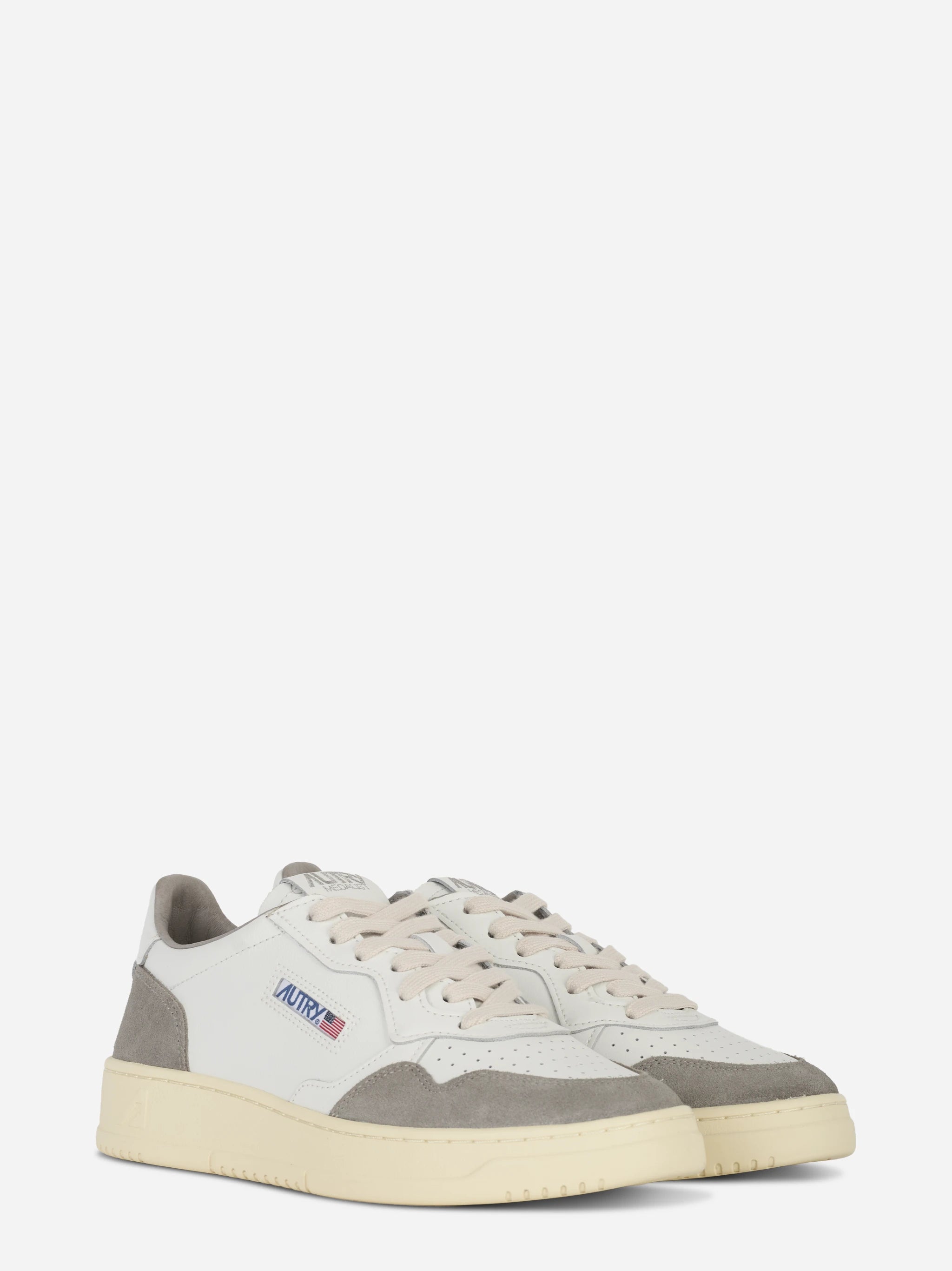 Sneakers Medalist Low In Pelle Bianca E Suede Grigio