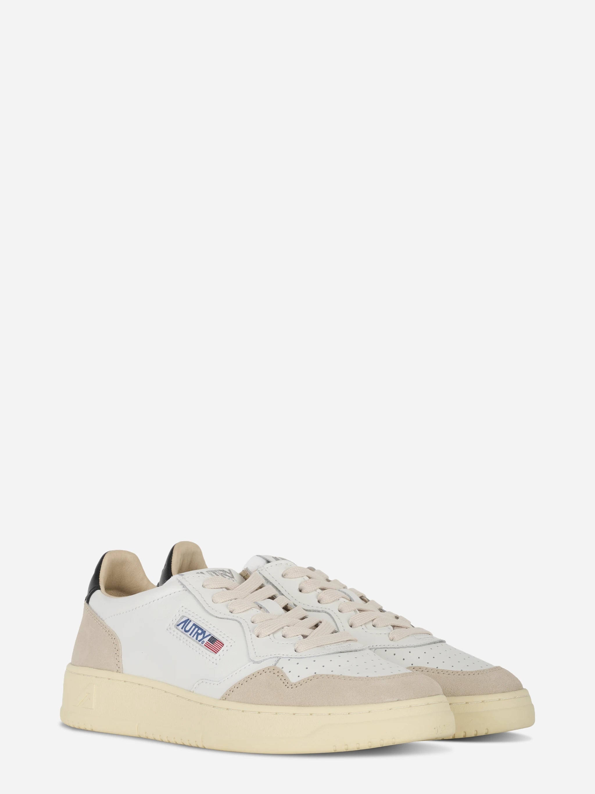 Sneakers Medalist Low In Pelle Bianca E Nera E Suede Beige