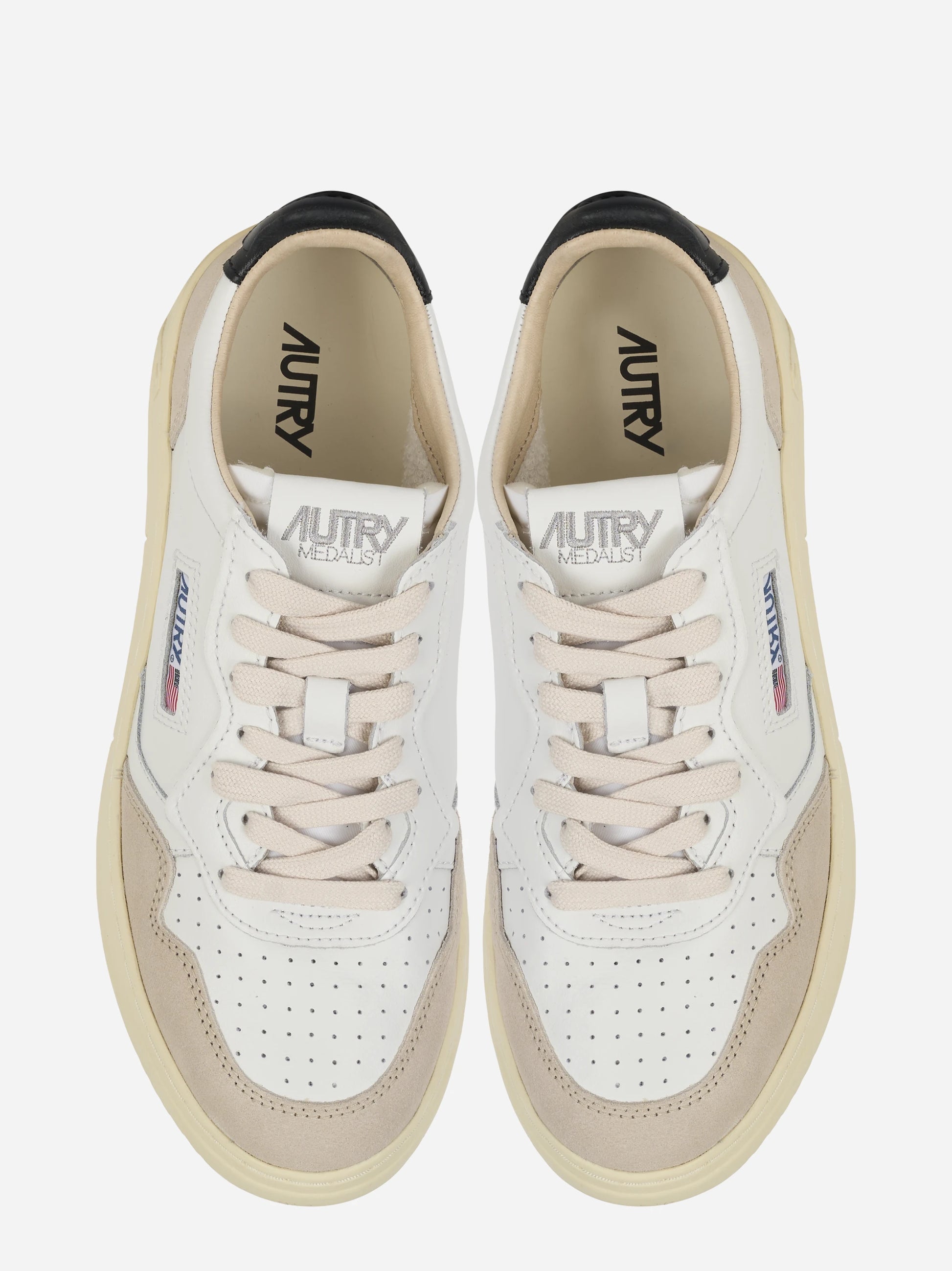 Sneakers Medalist Low In Pelle Bianca E Nera E Suede Beige
