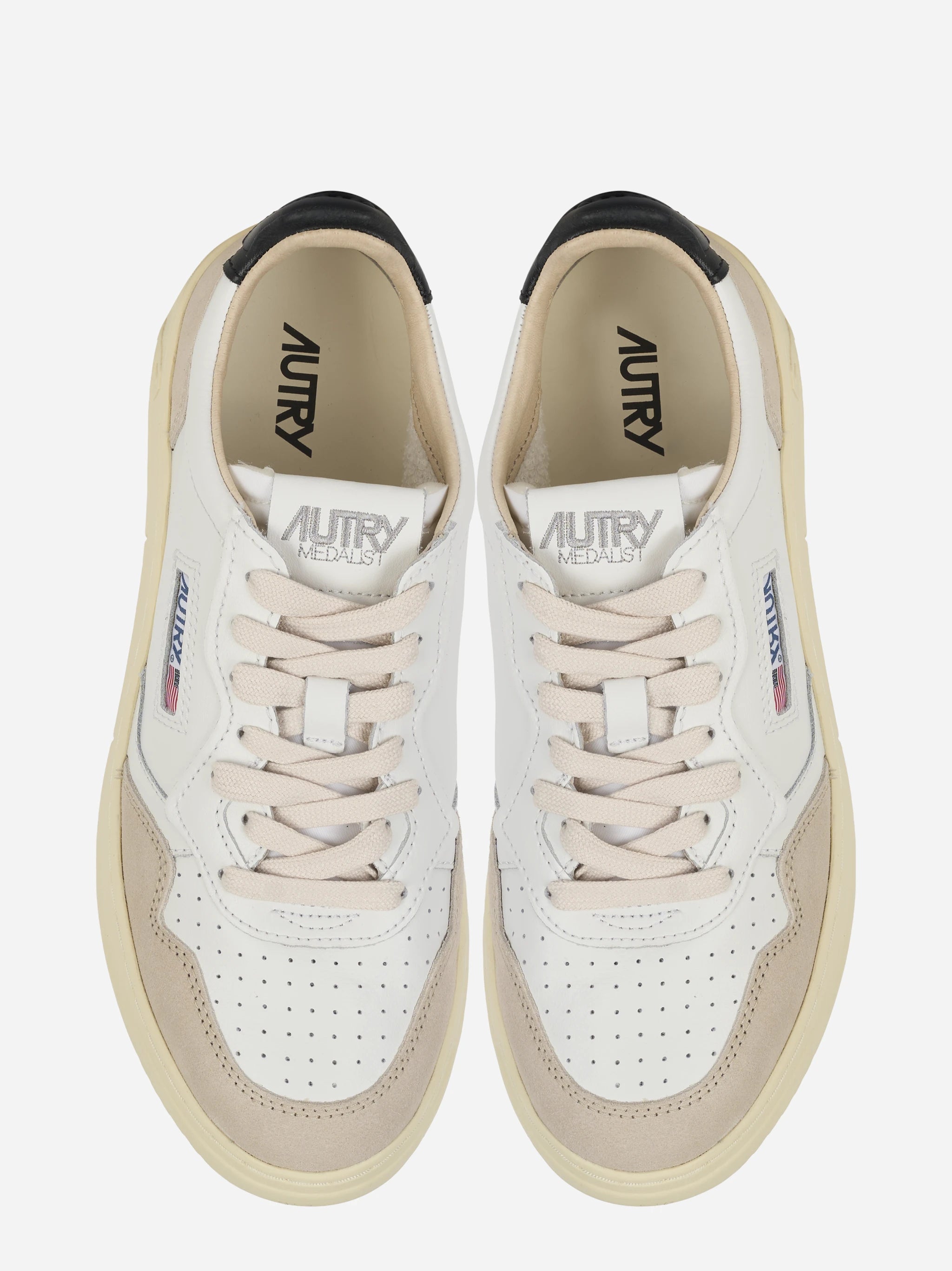 Sneakers Medalist Low In Pelle Bianca E Nera E Suede Beige