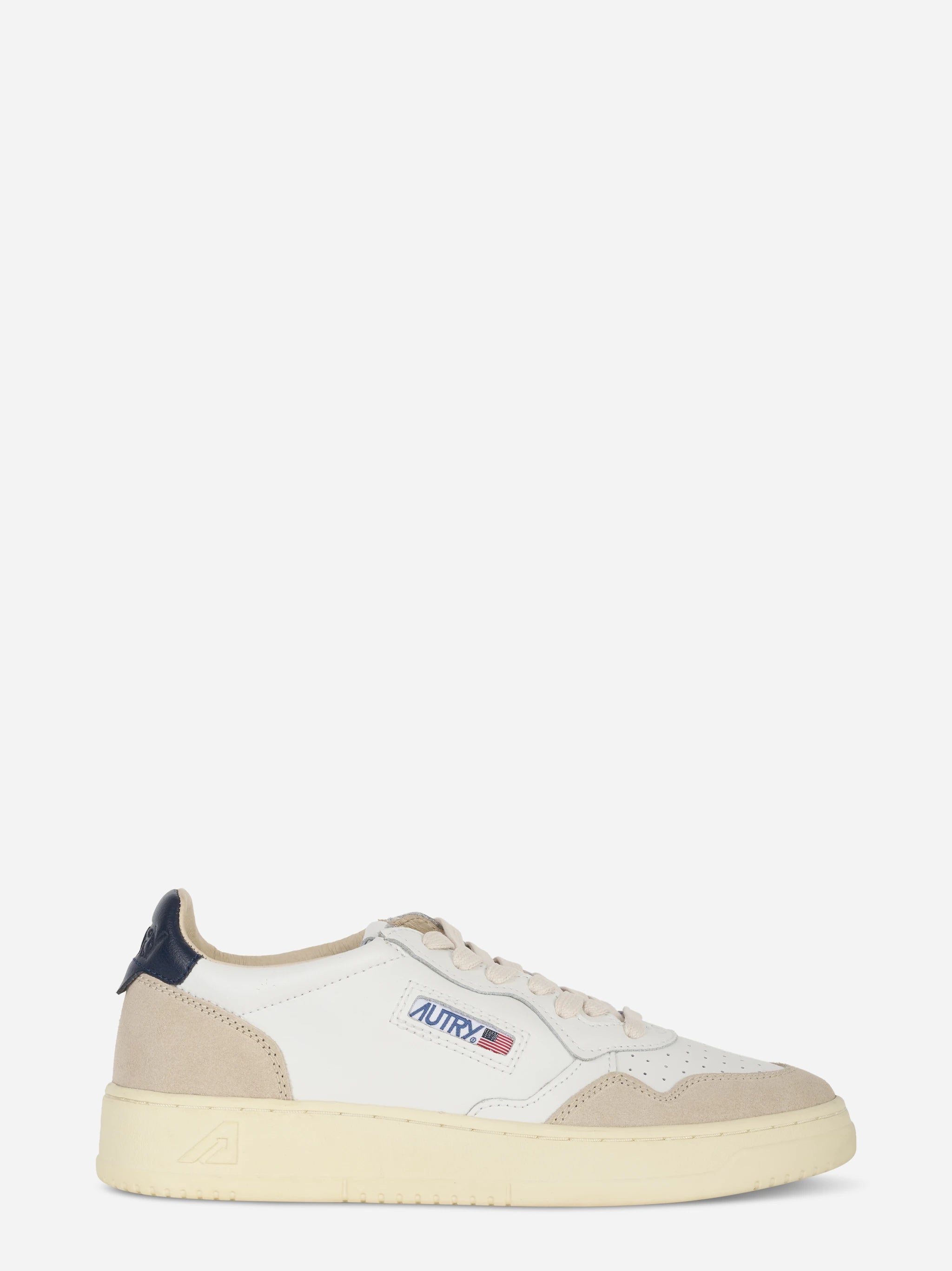 Sneakers Medalist Low In Pelle Bianca E Blu E Suede Beige
