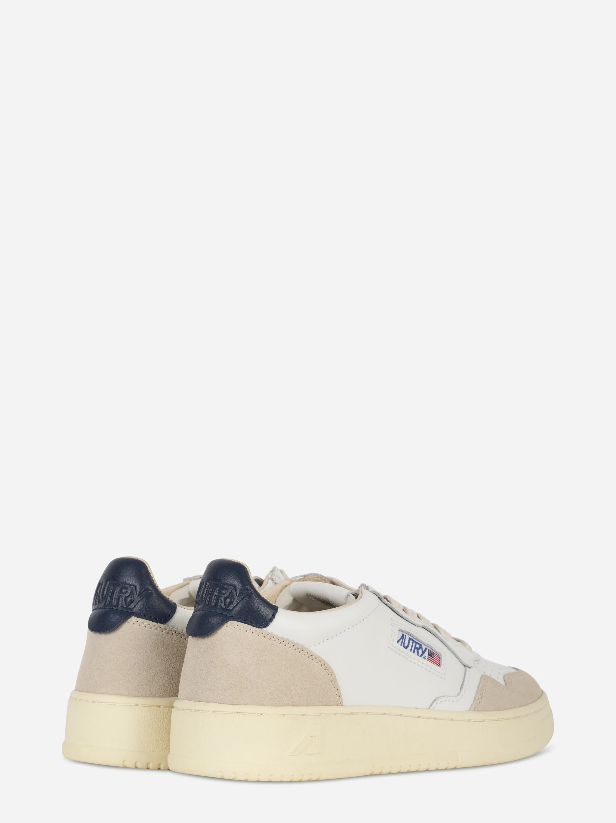 Sneakers Medalist Low In Pelle Bianca E Blu E Suede Beige