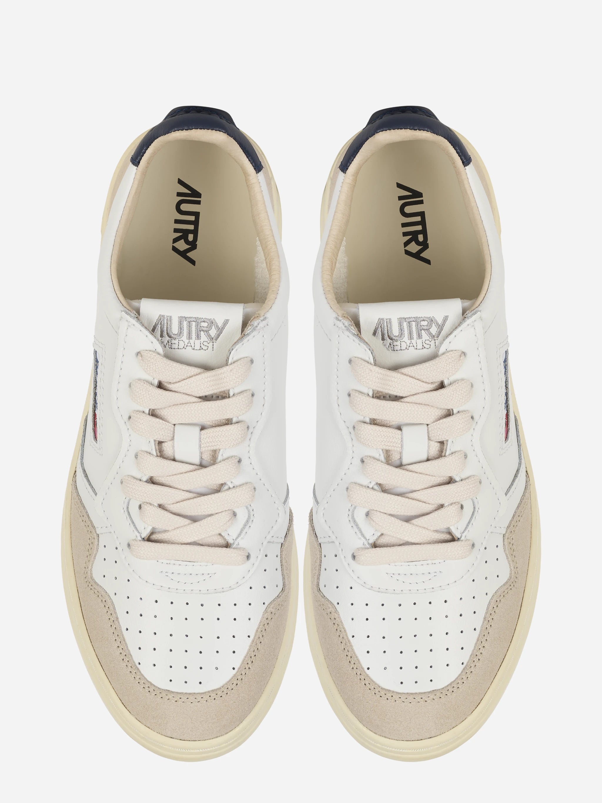 Sneakers Medalist Low In Pelle Bianca E Blu E Suede Beige