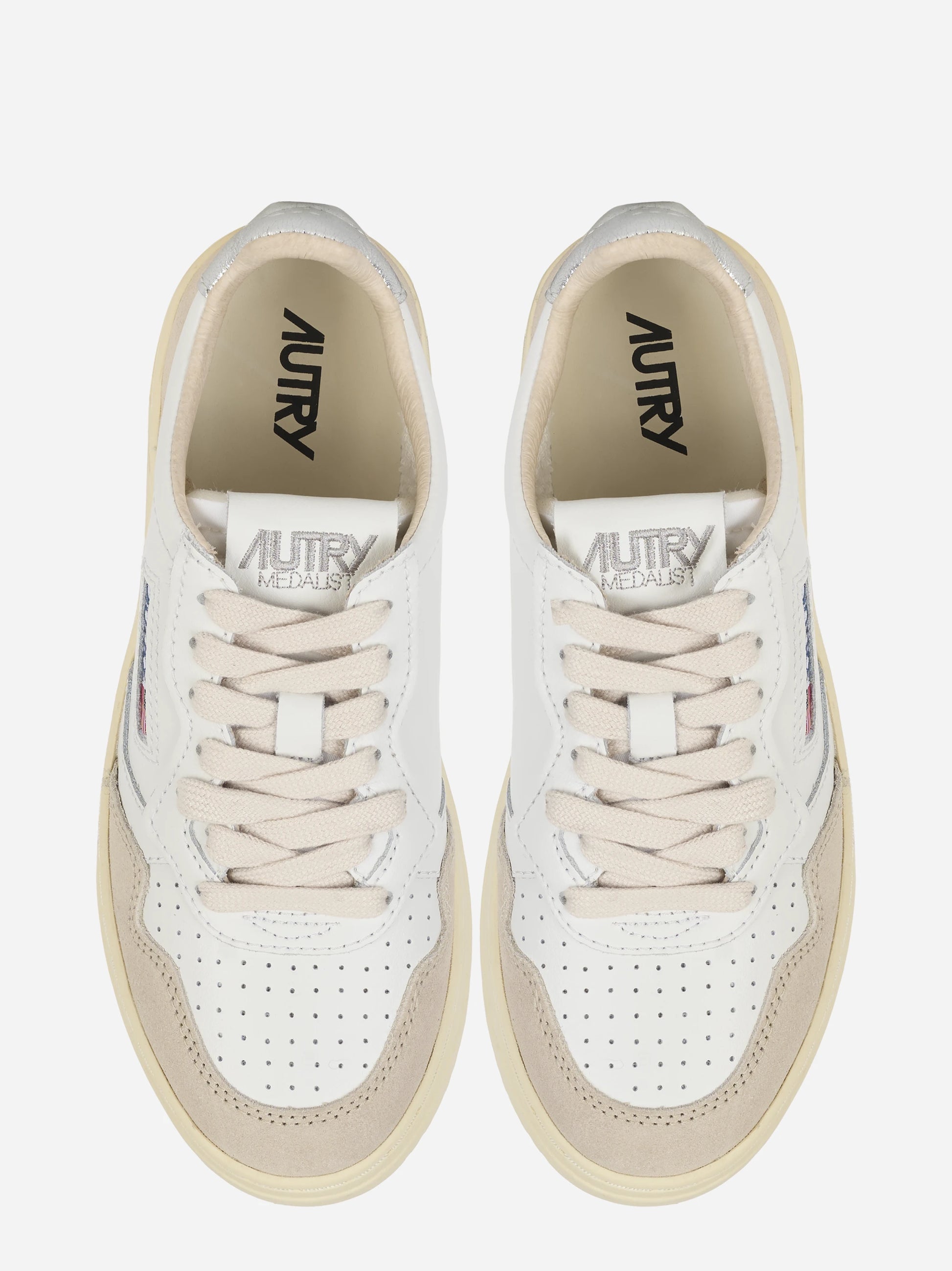 Sneakers Medalist Low In Pelle E Suede Bianca E Argento