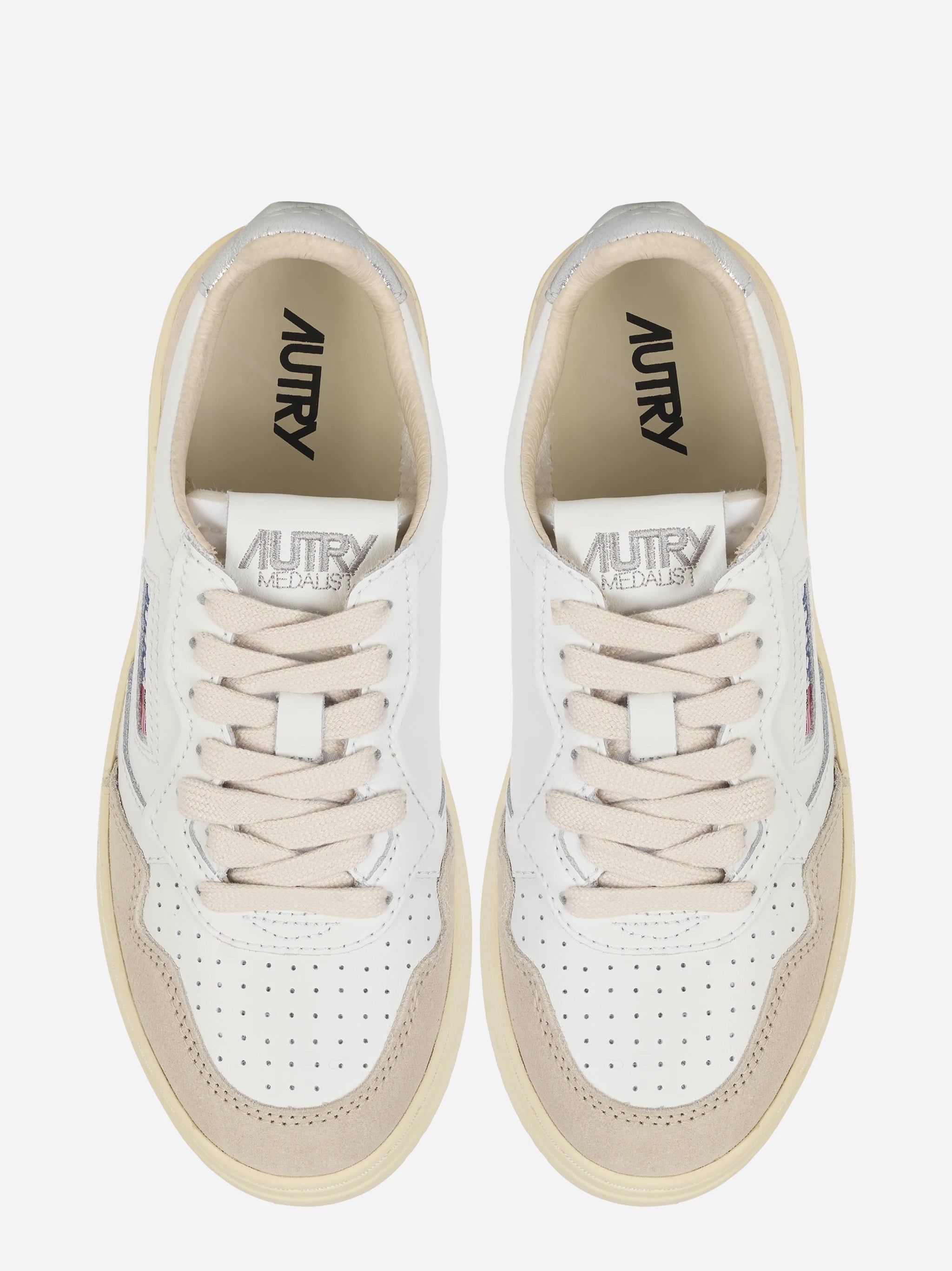 Sneakers Medalist Low In Pelle E Suede Bianca E Argento