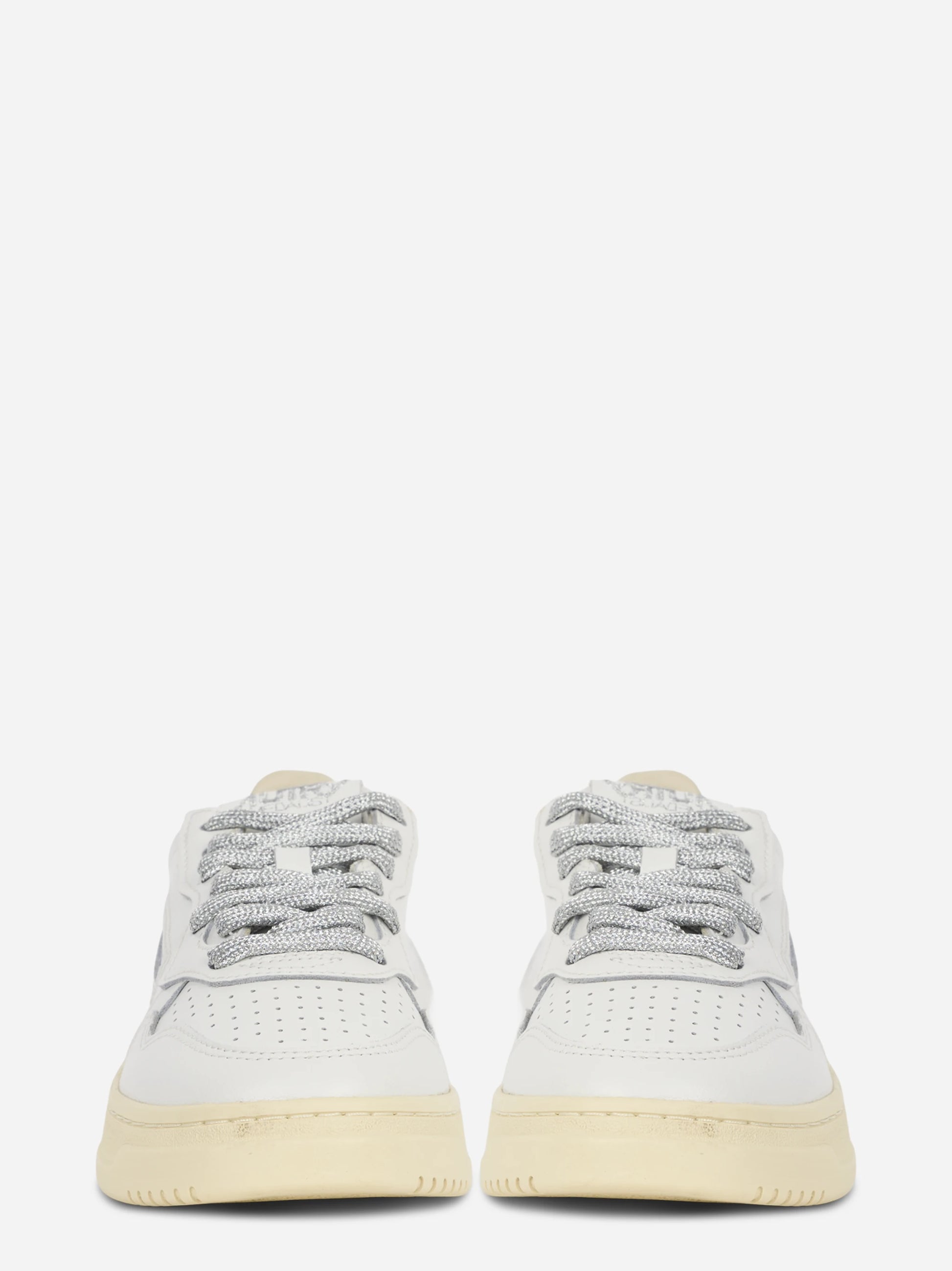 Sneakers Medalist Low In Pelle Bianca E Dettagli Lurex Argento