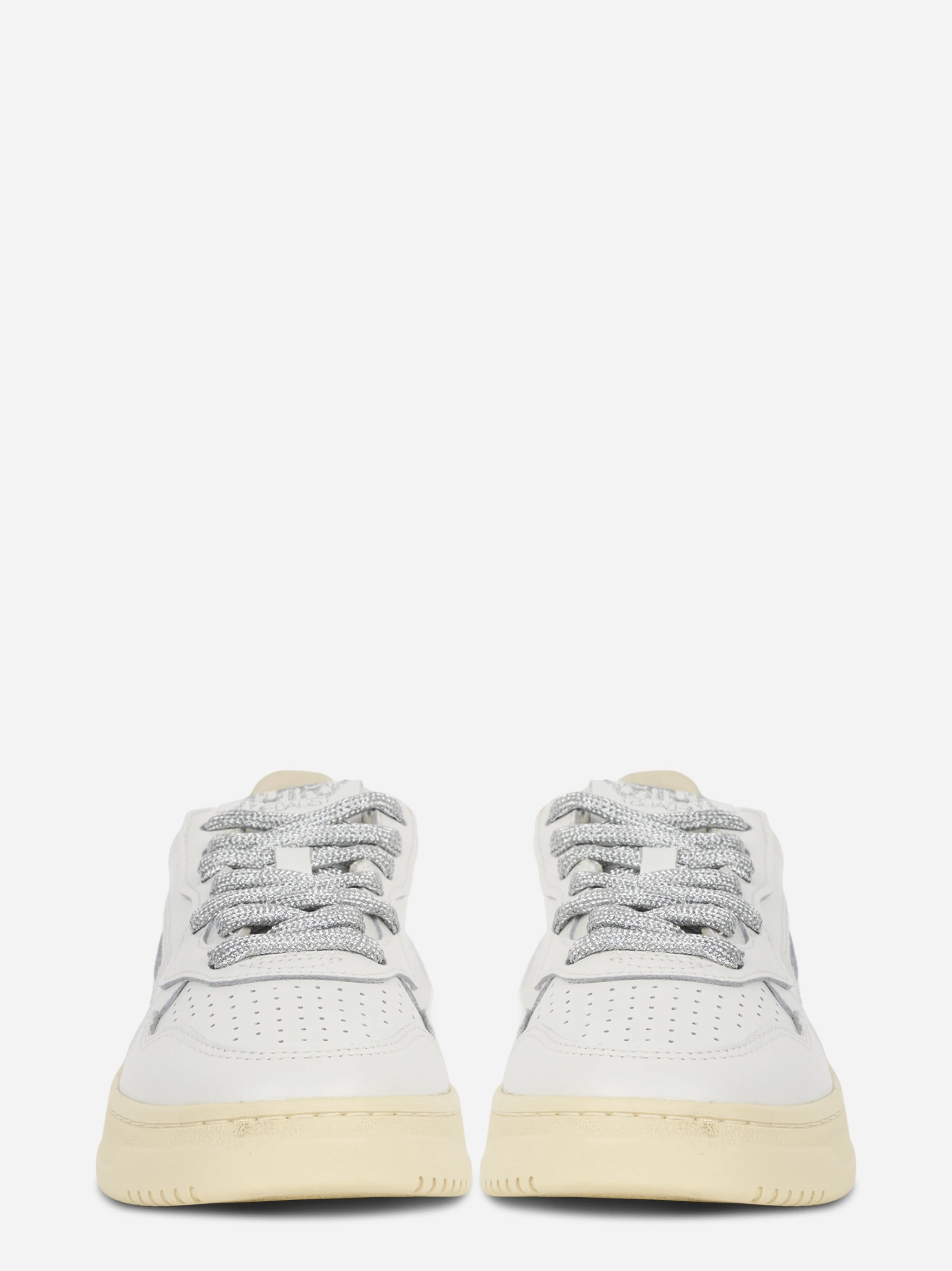 Sneakers Medalist Low In Pelle Bianca E Dettagli Lurex Argento