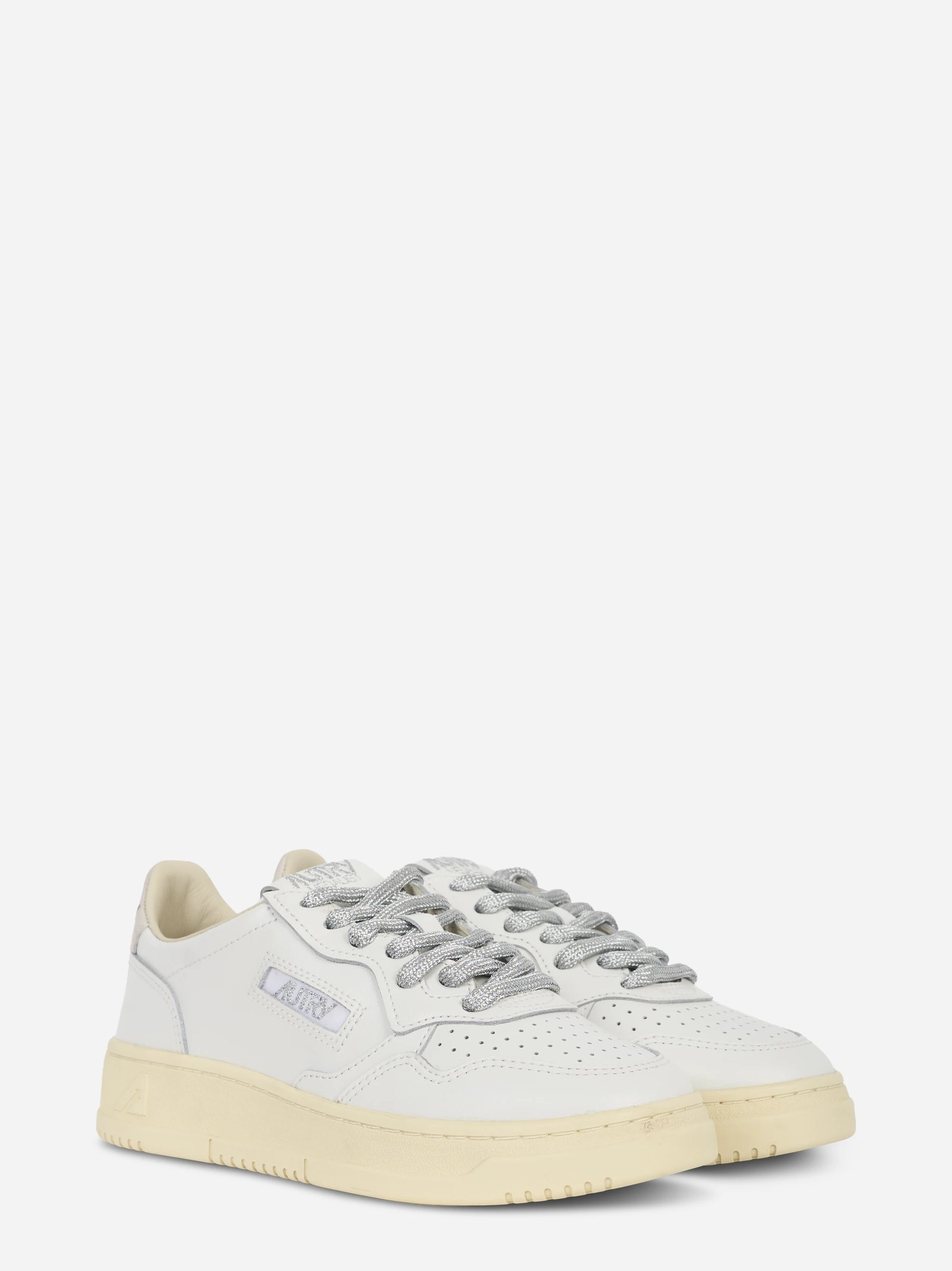 Sneakers Medalist Low In Pelle Bianca E Dettagli Lurex Argento
