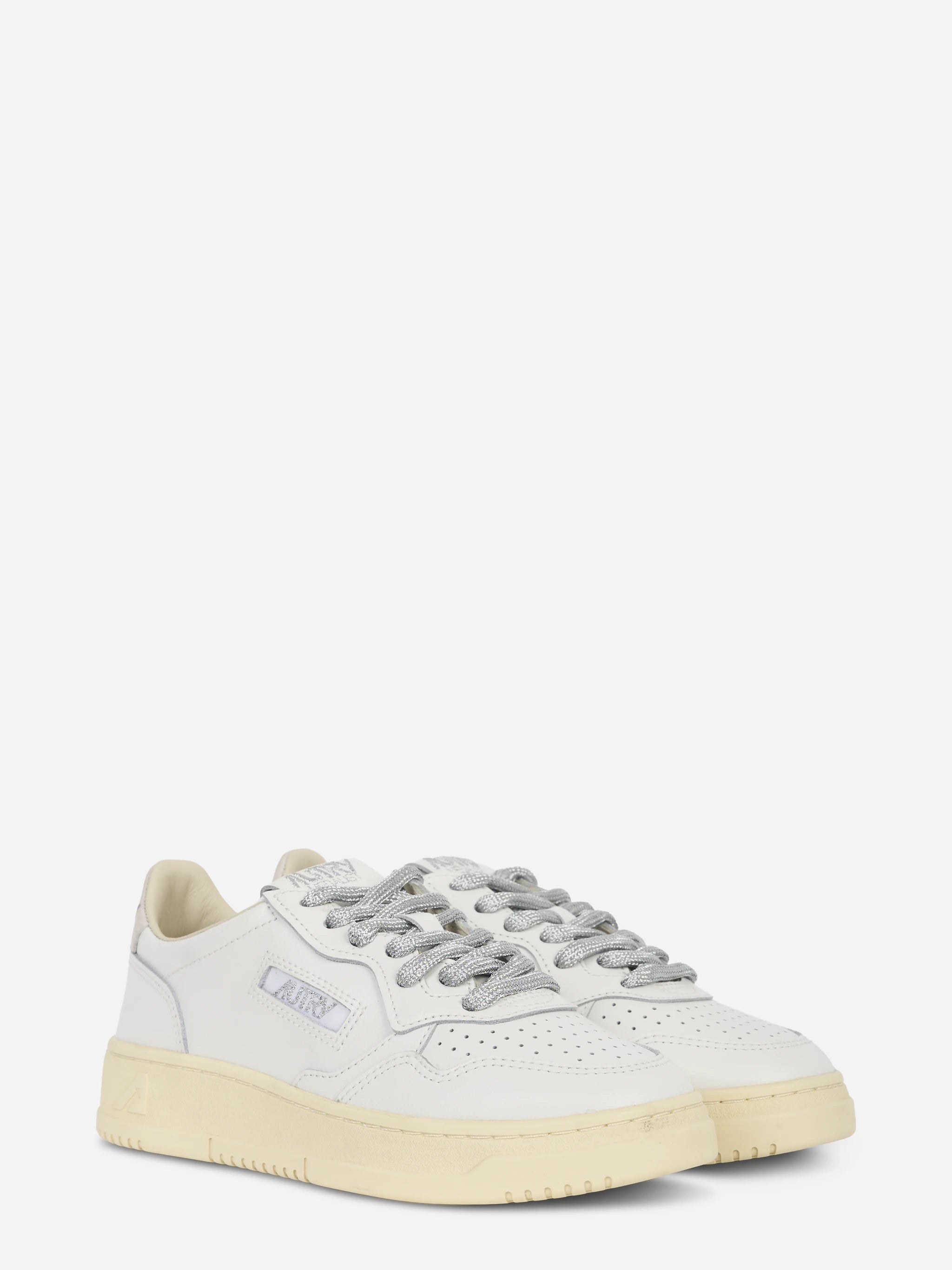 Sneakers Medalist Low In Pelle Bianca E Dettagli Lurex Argento