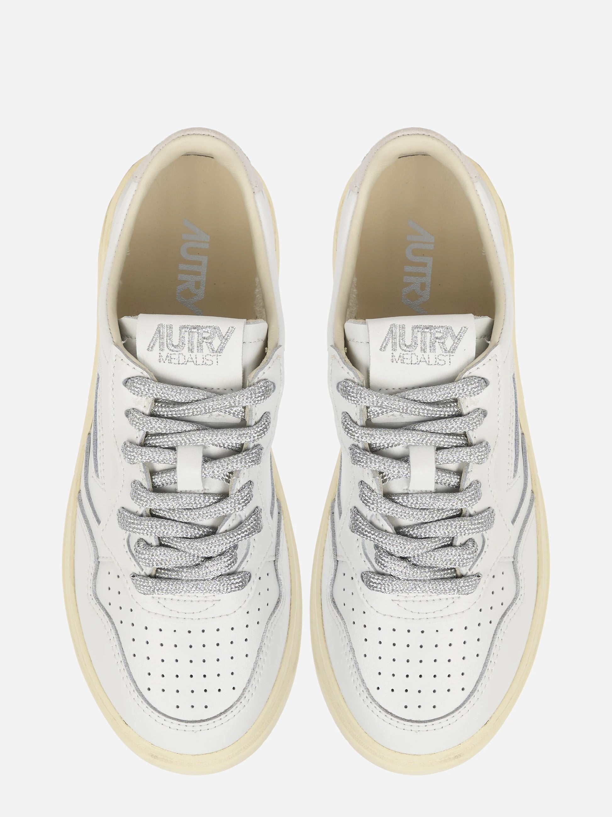 Sneakers Medalist Low In Pelle Bianca E Dettagli Lurex Argento