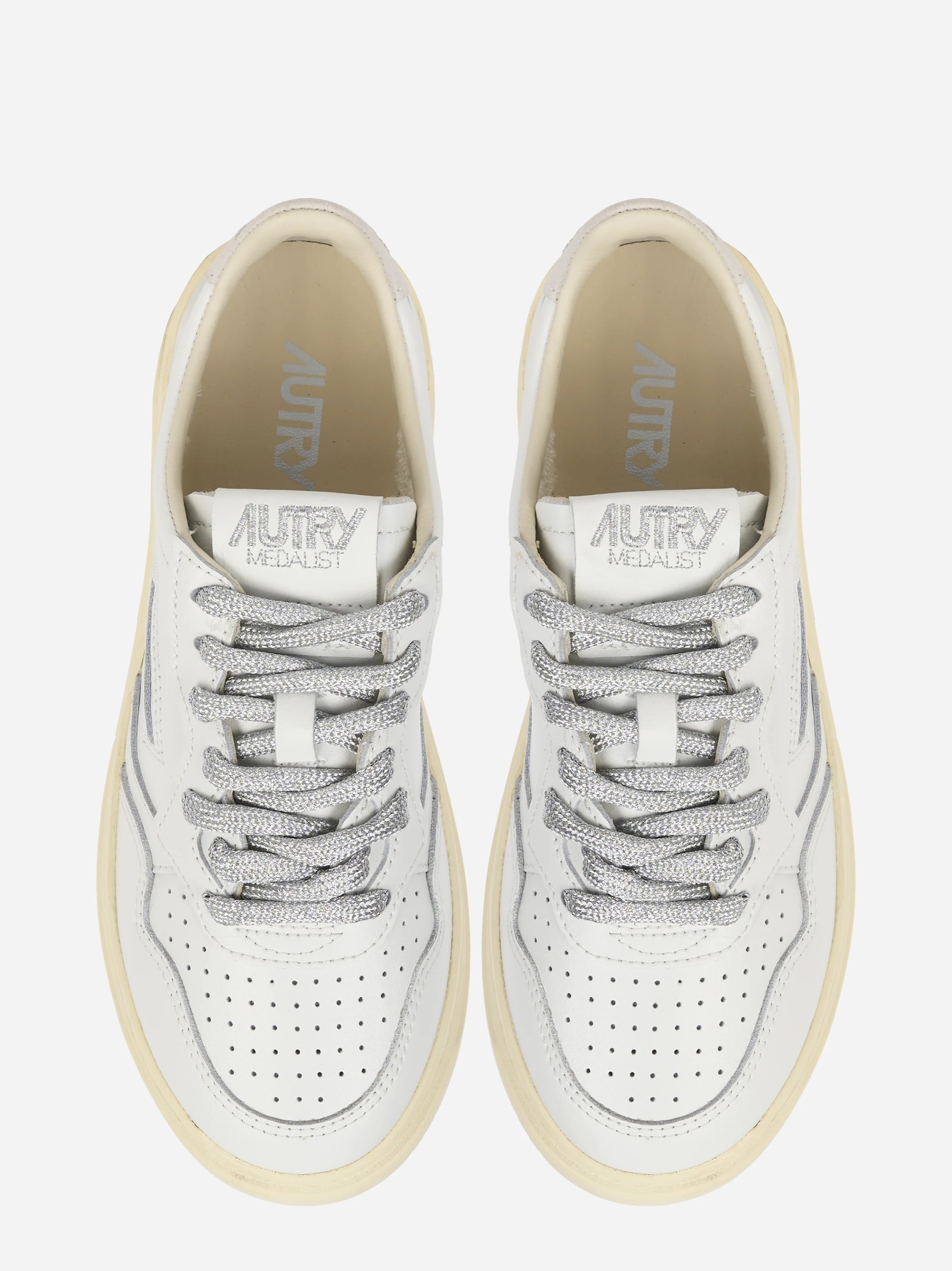 Sneakers Medalist Low In Pelle Bianca E Dettagli Lurex Argento