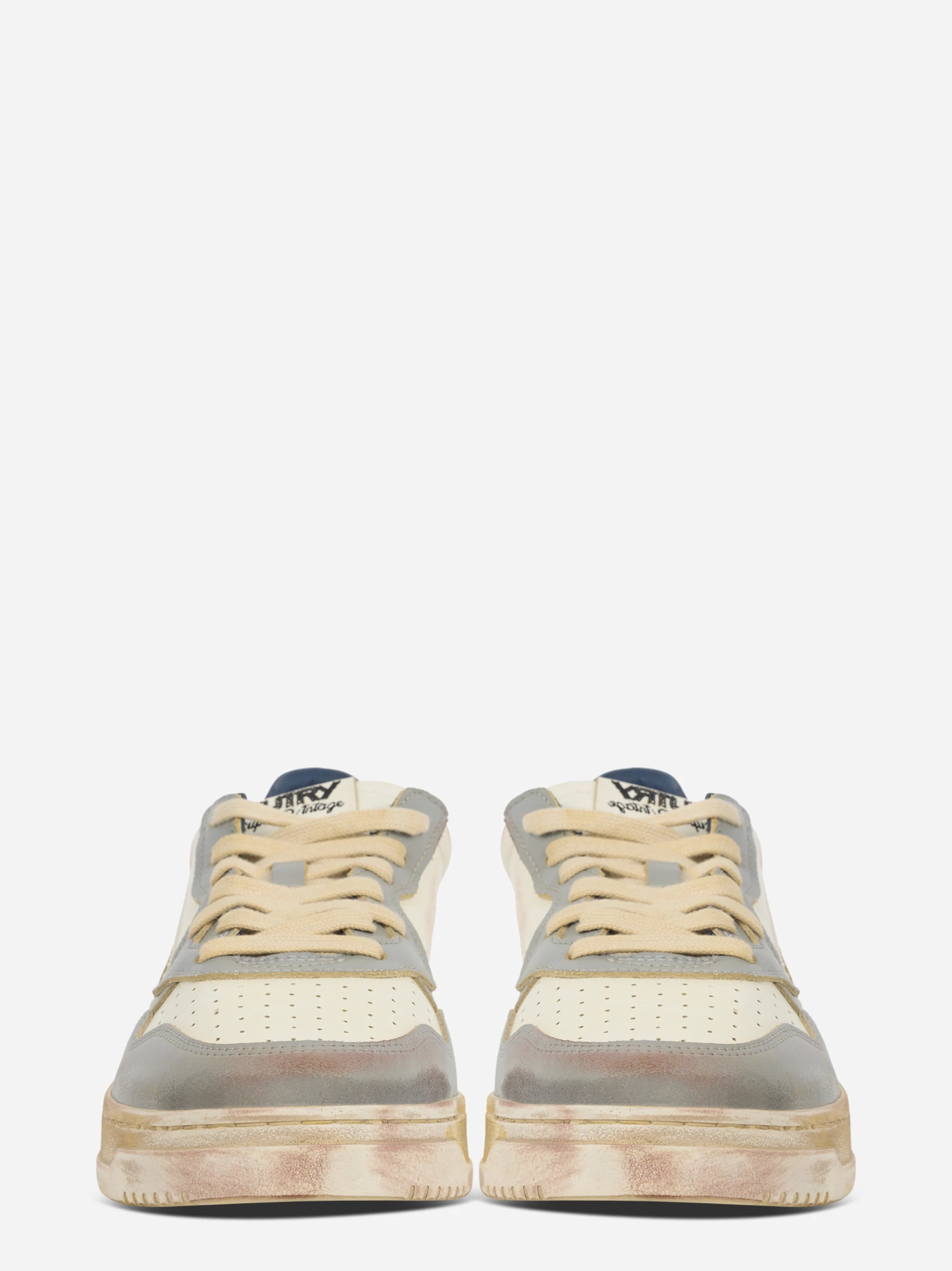 SNEAKERS MEDALIST LOW SUPER VINTAGE IN PELLE LIMESTONE BIANCA E BLUE