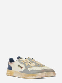 SNEAKERS MEDALIST LOW SUPER VINTAGE IN PELLE LIMESTONE BIANCA E BLUE