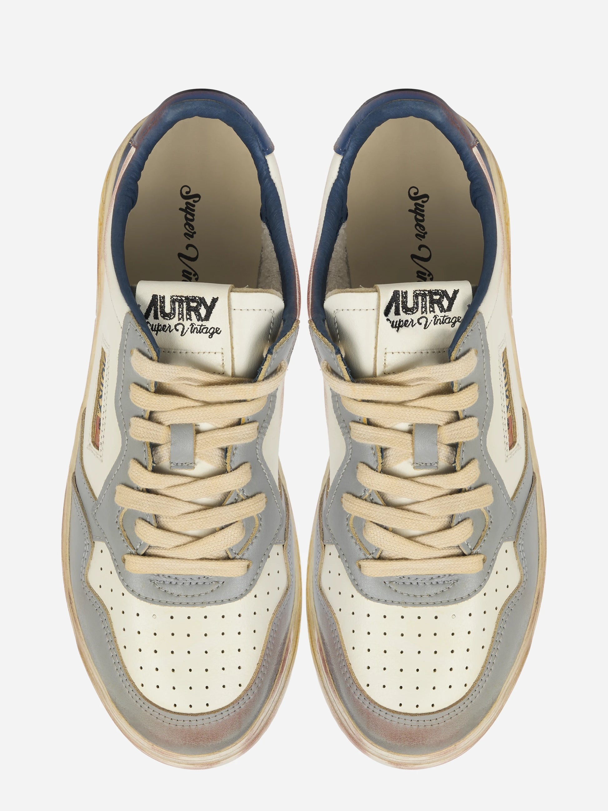 SNEAKERS MEDALIST LOW SUPER VINTAGE IN PELLE LIMESTONE BIANCA E BLUE