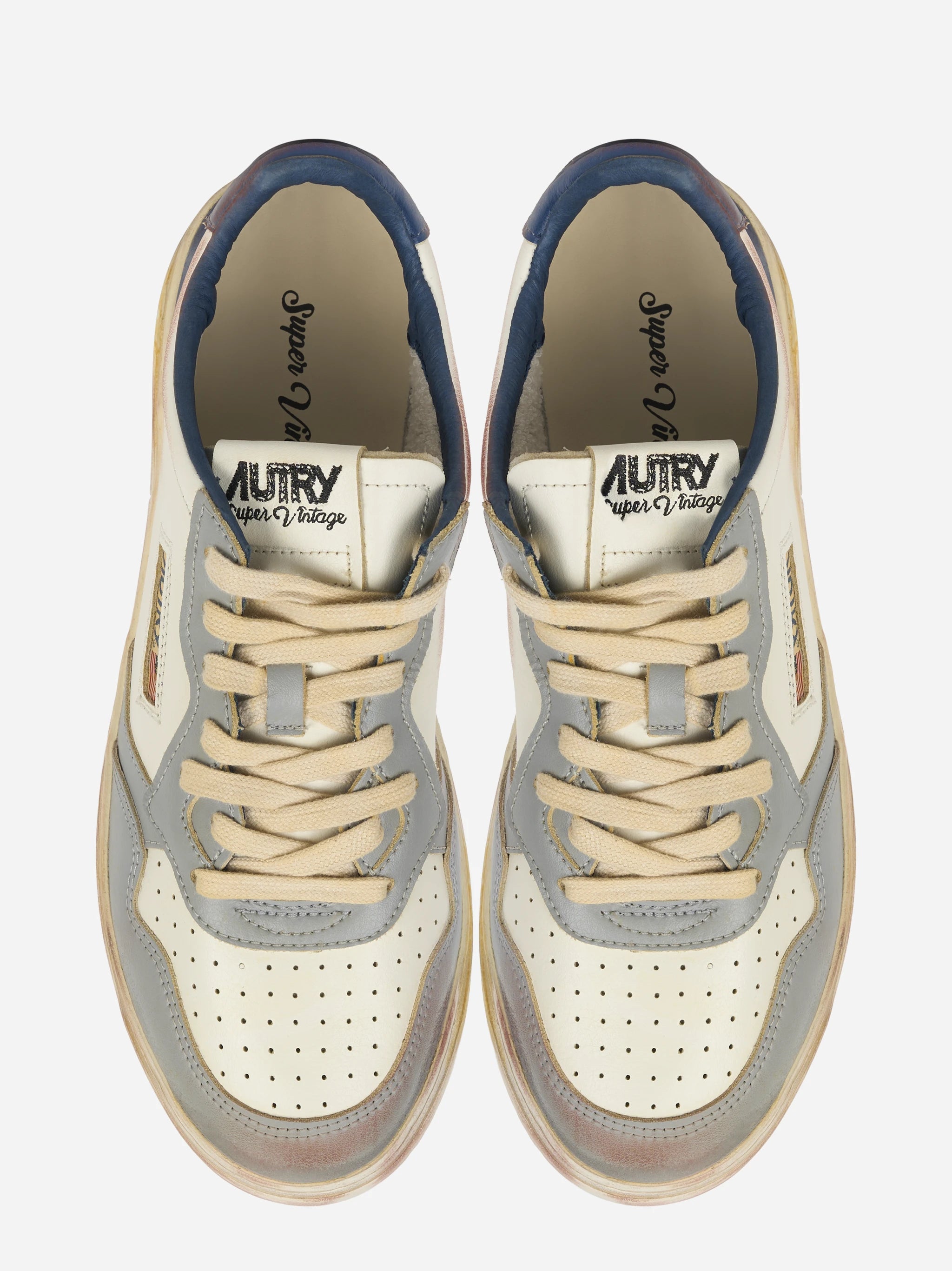 SNEAKERS MEDALIST LOW SUPER VINTAGE IN PELLE LIMESTONE BIANCA E BLUE