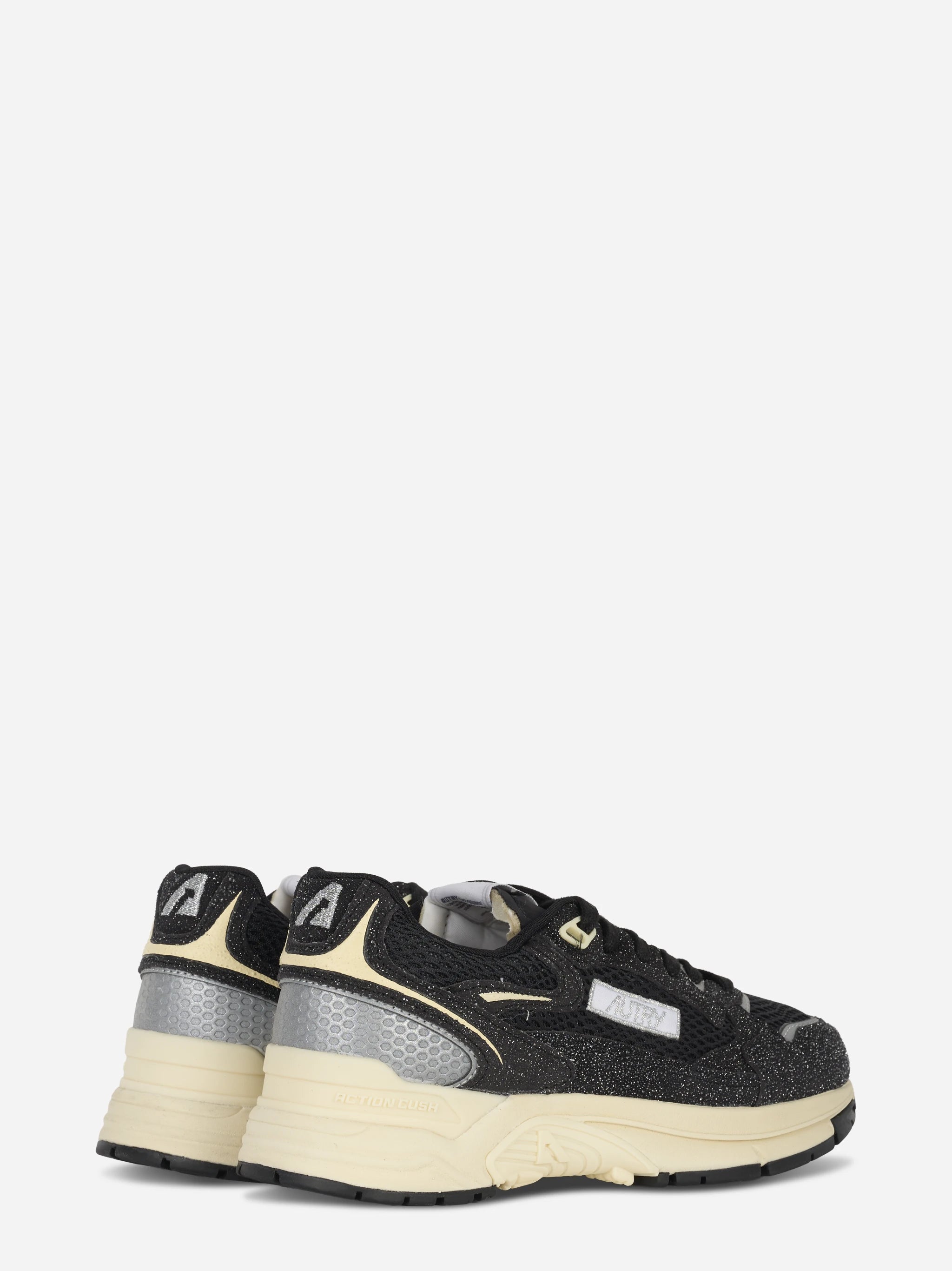 Sneakers Hyperway In Mesh E Pelle Glitter Nera