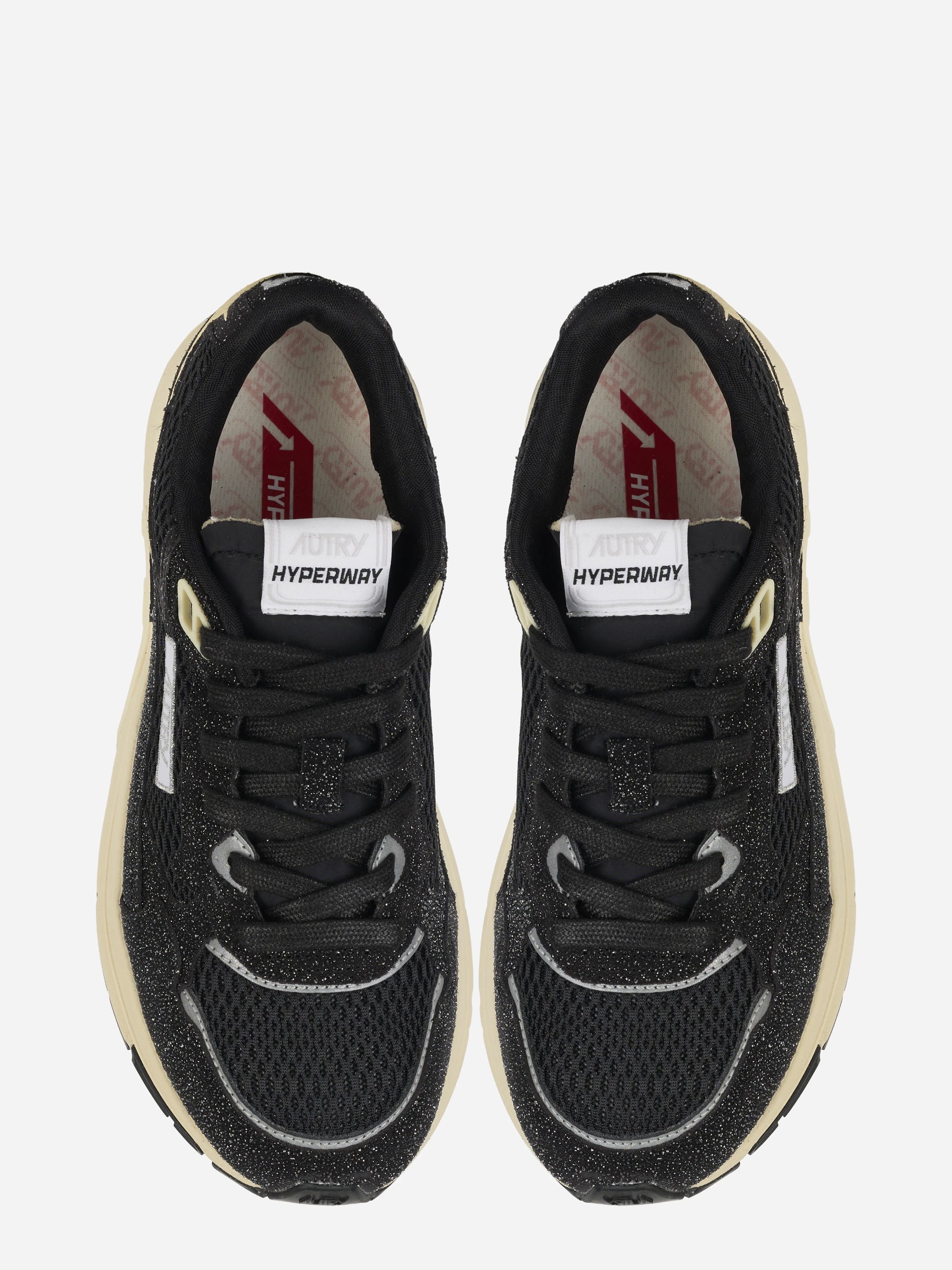 Sneakers Hyperway In Mesh E Pelle Glitter Nera
