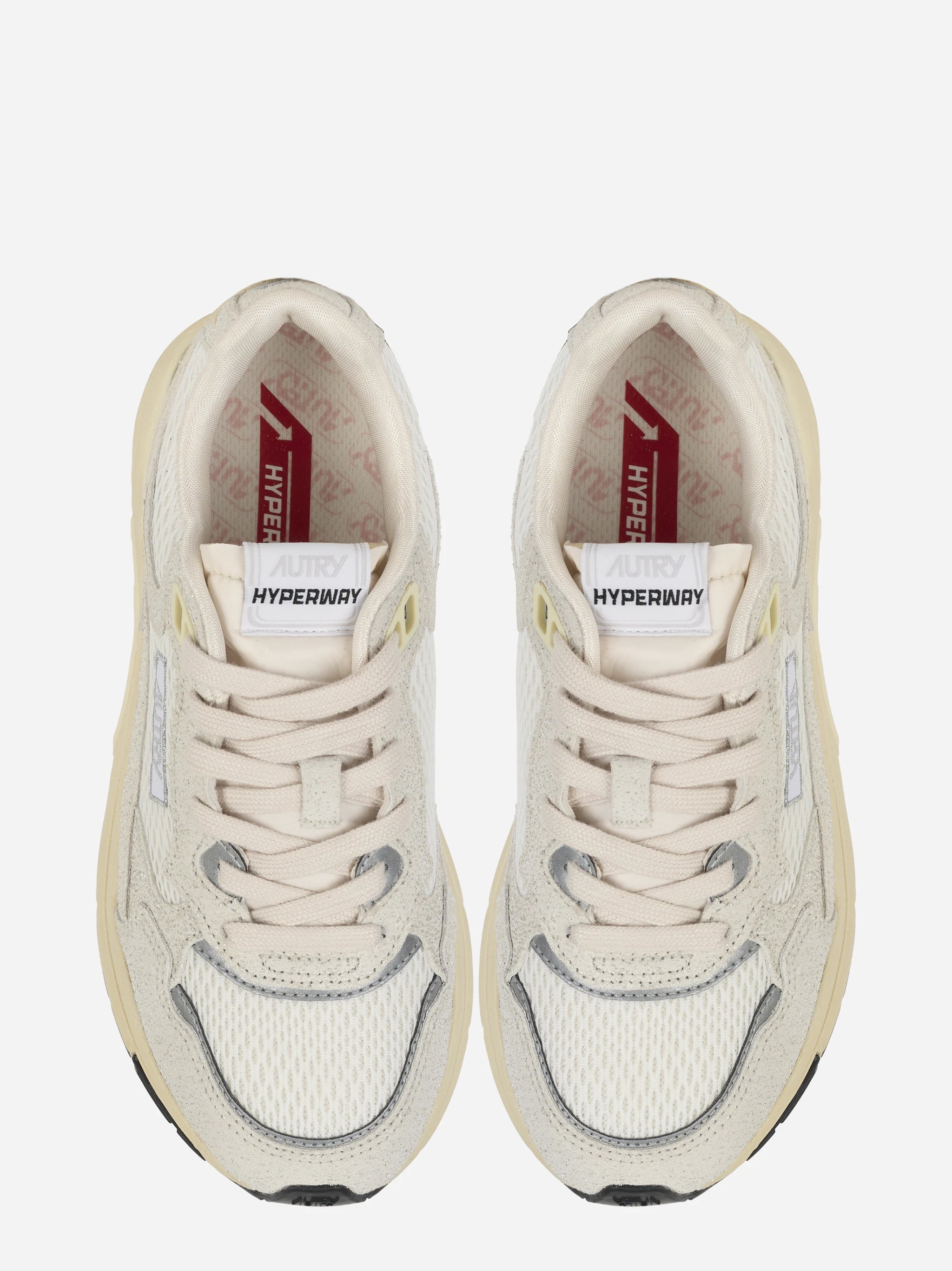Sneakers Hyperway In Mesh Bianco E Pelle Glitter Grigia