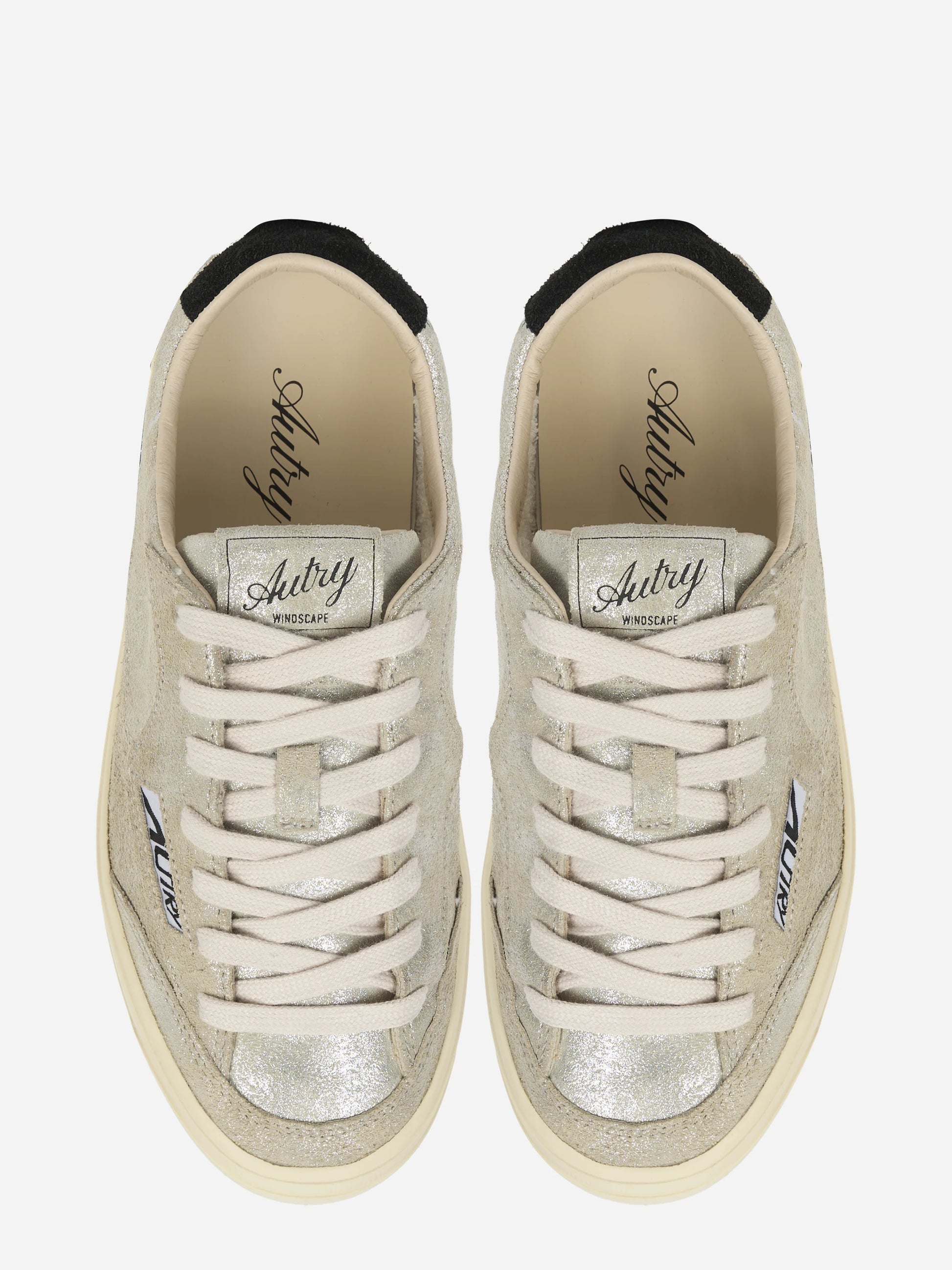 SNEAKERS WINDSCAPE LOW IN SUEDE LAMINATO ARGENTO E NERO