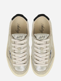 SNEAKERS WINDSCAPE LOW IN SUEDE LAMINATO ARGENTO E NERO