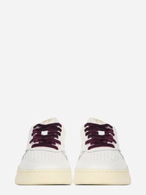 Sneaker Medalist Low in pelle bianca e velluto bordeaux - vista frontale