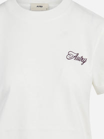 T-shirt in cotone con logo ricamato bianco - vista posteriore