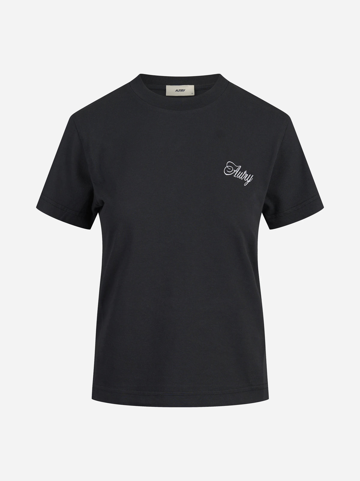 T-shirt in cotone con logo ricamato nero - vista frontale