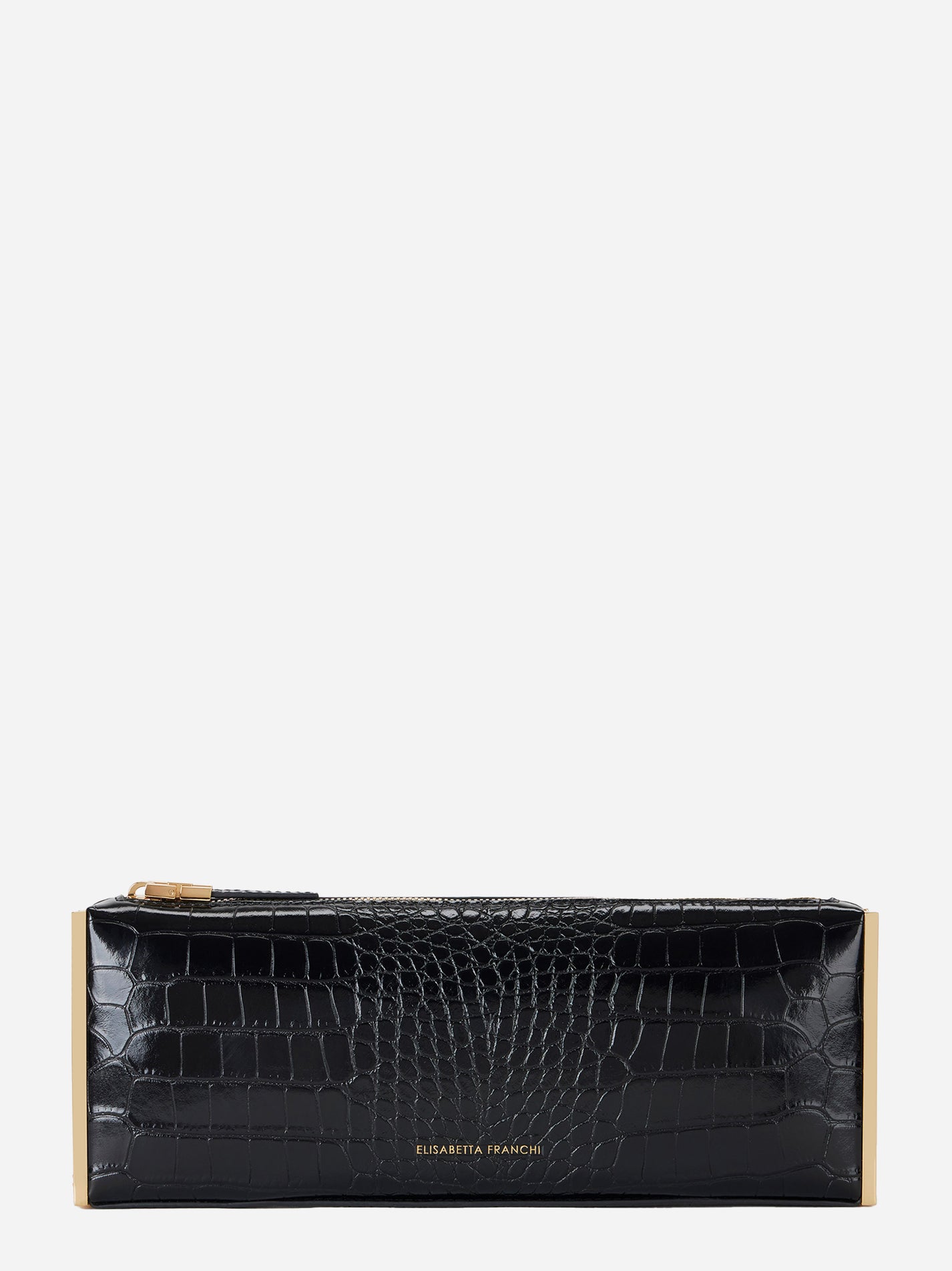 Borsa baguette Elisabetta Franchi nera effetto coccodrillo con logo