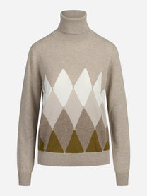 Lupetto argyle in cashmere marrone - vista frontale