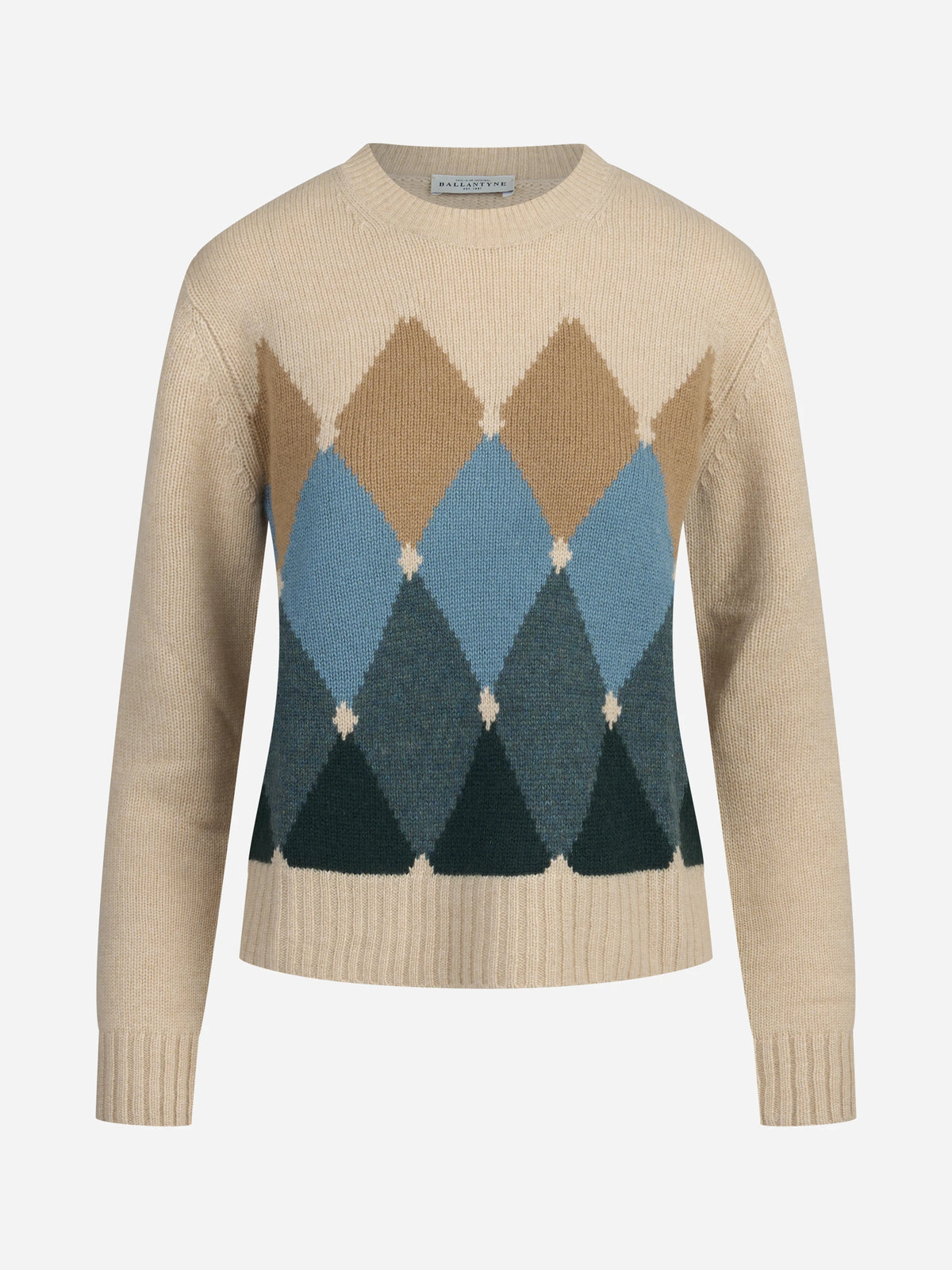 Maglia girocollo argyle in cashmere beige - vista frontale