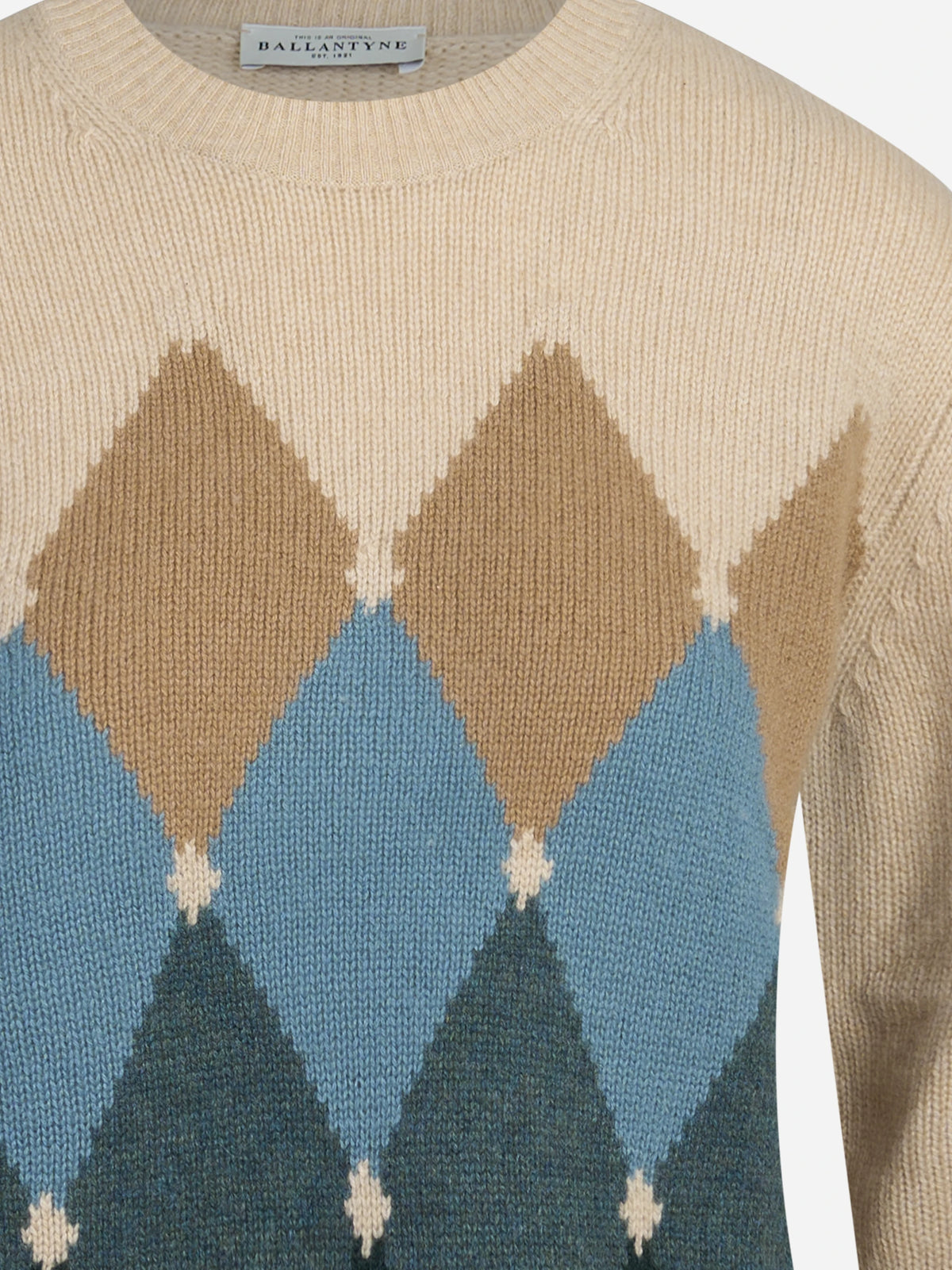Maglia girocollo argyle in cashmere beige - dettaglio del prodotto