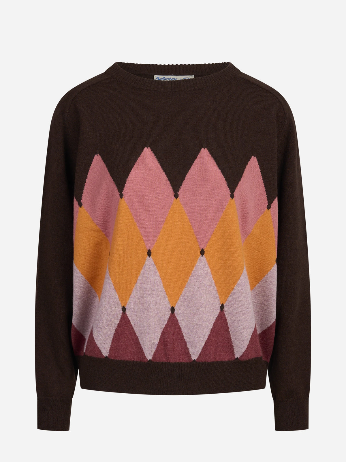 Maglia girocollo argyle in cashmere beige - vista frontale