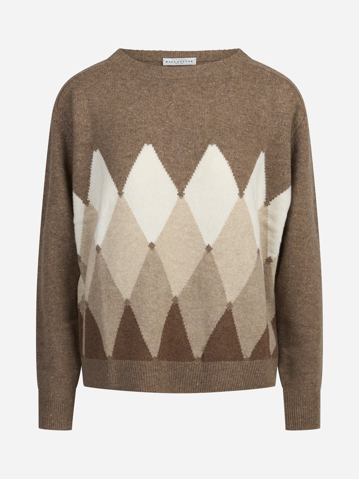 Maglia girocollo argyle in lana beige - vista frontale