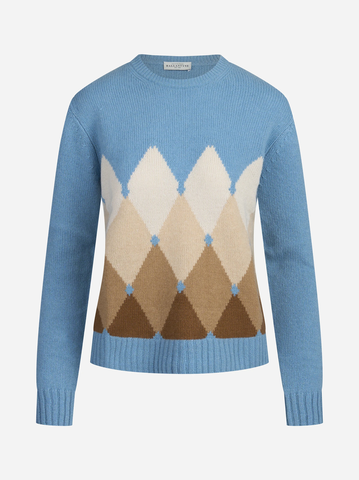 Maglia girocollo argyle in cashmere blu - vista frontale