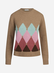 Maglia girocollo argyle in cashmere beige - vista frontale