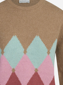 Maglia girocollo argyle in cashmere beige - dettaglio del prodotto