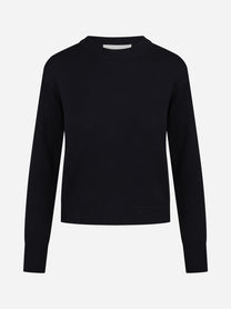 Maglia girocollo in lana blu - vista frontale