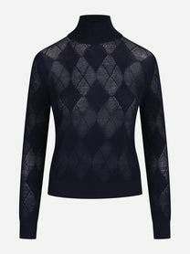 Lupetto argyle in lana blu - vista frontale
