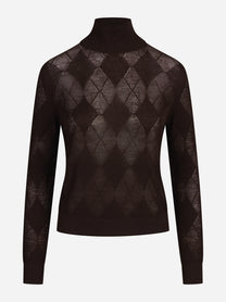 Lupetto argyle in lana marrone - vista frontale