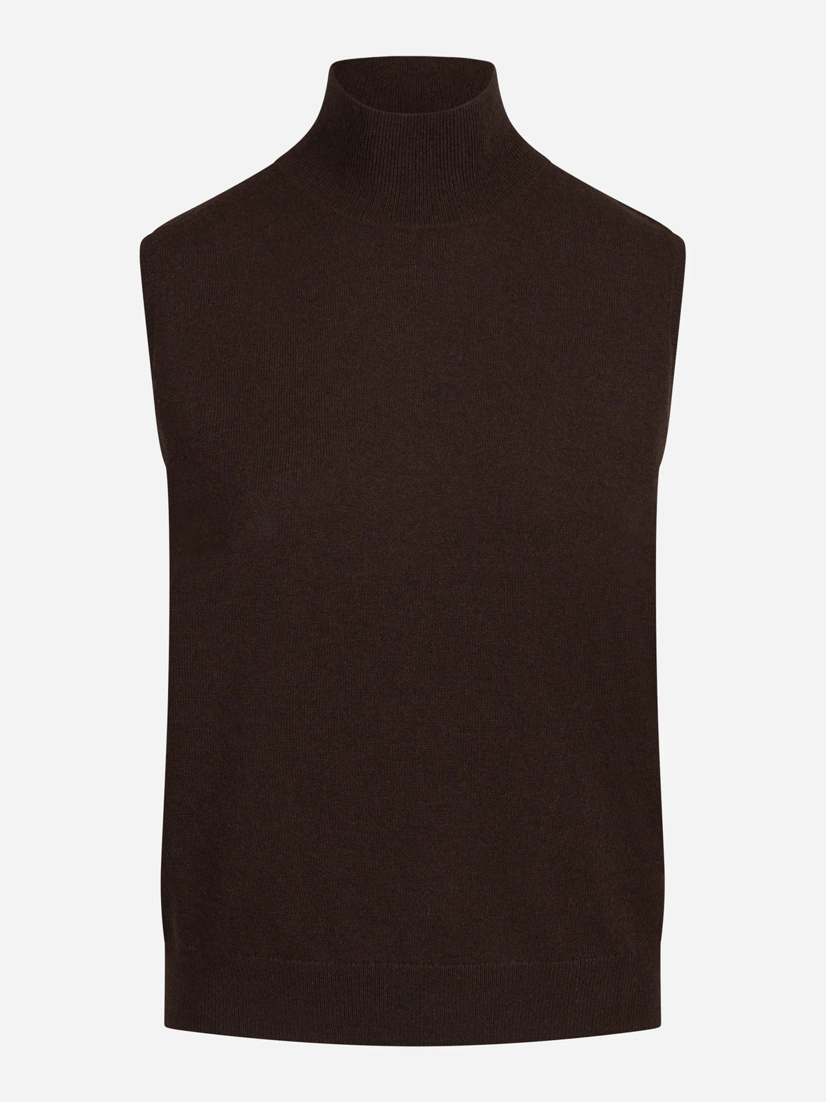 Lupetto smanicato in cashmere marrone - vista frontale